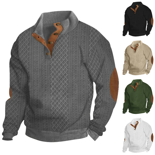 2024 SPRING AND AUTUMN MEN'S STAND UP COLLAR LONG SLEEVE CASUAL OUTDOOR HOODIE JACQUARD KNITTED SWEATER