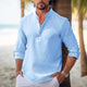 Men's Waffle Stand Collar Rolled Sleeve Long Sleeve Shirt