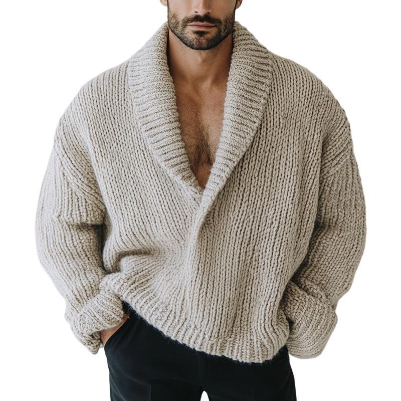 Herrenmode Oversize-Stil Einfarbig Revers Langarm Lässiger Strickpullover