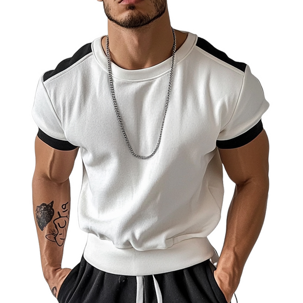 Camiseta deportiva de manga corta con cuello redondo y colores contrastantes para hombre