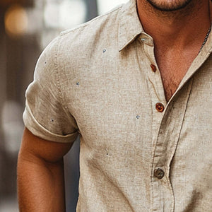 Men's Solid Color Casual Cotton And Linen Short-Sleeved Shirt