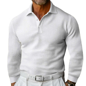 Camisa polo informal de manga larga con diseño de gofre para hombre 