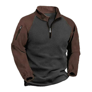 Sudadera de manga larga con cuello alto y bloques de color cálidos para exteriores para hombre