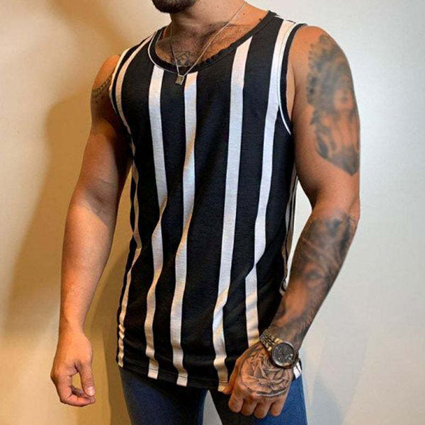 Herren-Tanktop mit Rundhalsausschnitt und Retro-Print, lässig, gestreift