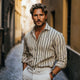 Men's Classic Apricot Vertical Stripe Printed Crinkled Long Sleeve Shirt