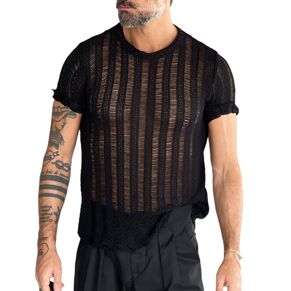 Camiseta de punto de manga corta con cuello redondo y color liso para hombre
