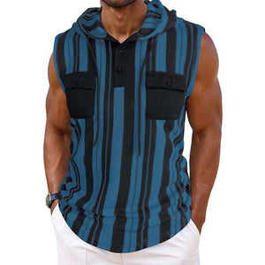 Lässiges, gestreiftes, ärmelloses Tanktop mit Kapuze für Herren