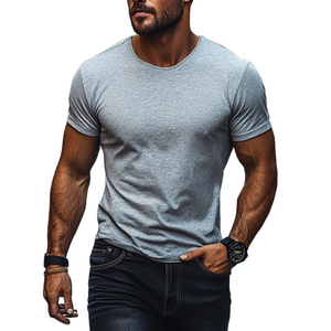 Camiseta de manga corta con cuello redondo de mezcla de algodón para hombre