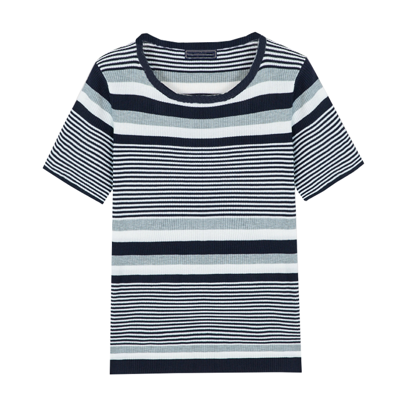 Camiseta informal de manga corta de punto con rayas horizontales para hombre, primavera y verano