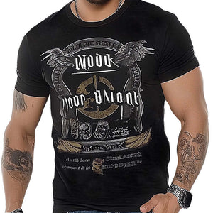 Men's Slim Fit Black Vintage Printed Short Sleeve T-Shirt