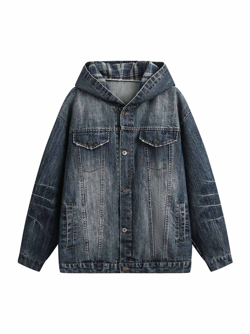 Retro Washed Workwear Denim Hooded Jacket