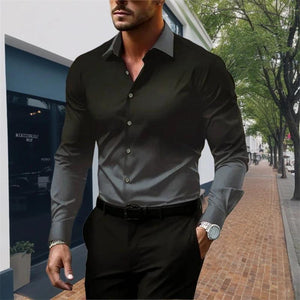 Camisa de manga larga holgada con botones y solapa degradada para hombre