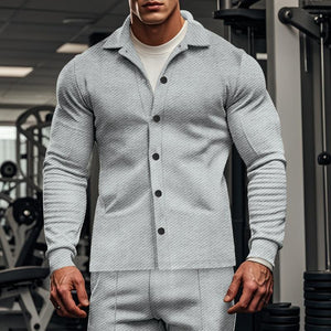 Chaqueta informal de manga larga con solapa de sarga y botonadura sencilla para hombre