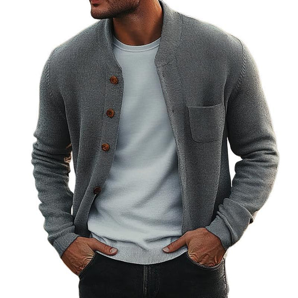 Herren-Strickjacke mit Retro-Rundhalsausschnitt und Brusttasche