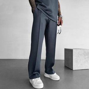 Men's Solid Color Elastic Waist Straight Casual Pants