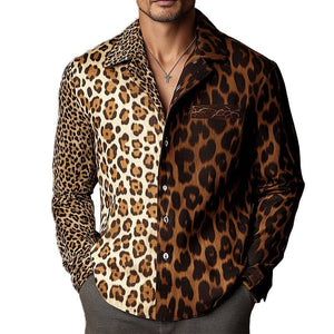 Camisa de manga larga estilo western vintage con estampado de leopardo para hombre