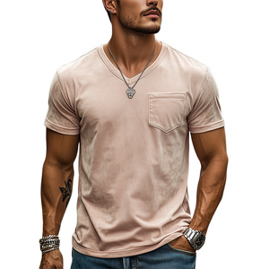 Camiseta informal de manga corta ajustada de gamuza de moda de primavera y verano para hombre