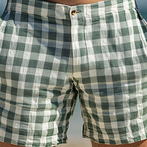 Men's Spring Fashion Plaid Linen Casual Sports Shorts