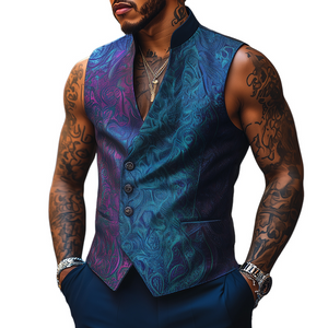 Men's Retro Casual Print Stand Collar Vest