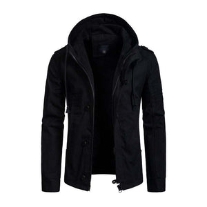 Lässige Herren-Cargojacke aus gewaschener Baumwolle mit Patchwork-Kapuze und schmaler Passform 