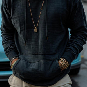 Men's Retro Solid Kangaroo Pocket Hoodie