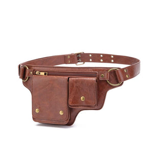Riñonera de cuero ajustable con cremallera para deportes al aire libre para hombre