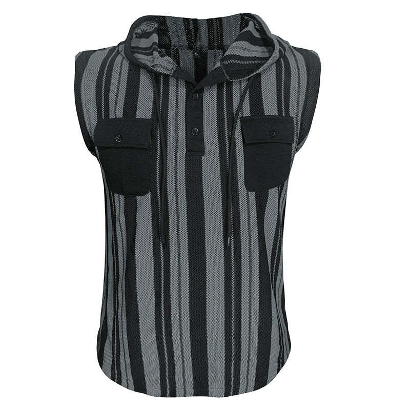 Camiseta sin mangas con capucha y rayas informales para hombre