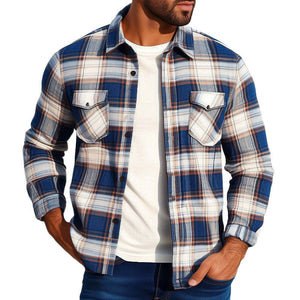 Men's Spring And Autumn Plaid Casual Long Sleeve Shirt