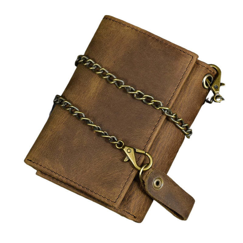 Cartera vintage de tres pliegues de cuero genuino para hombre 