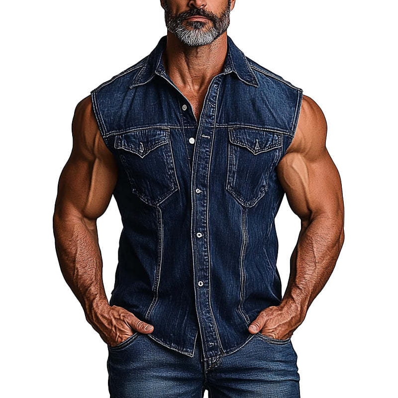 Men's Vintage Washed Lapel Denim Vest