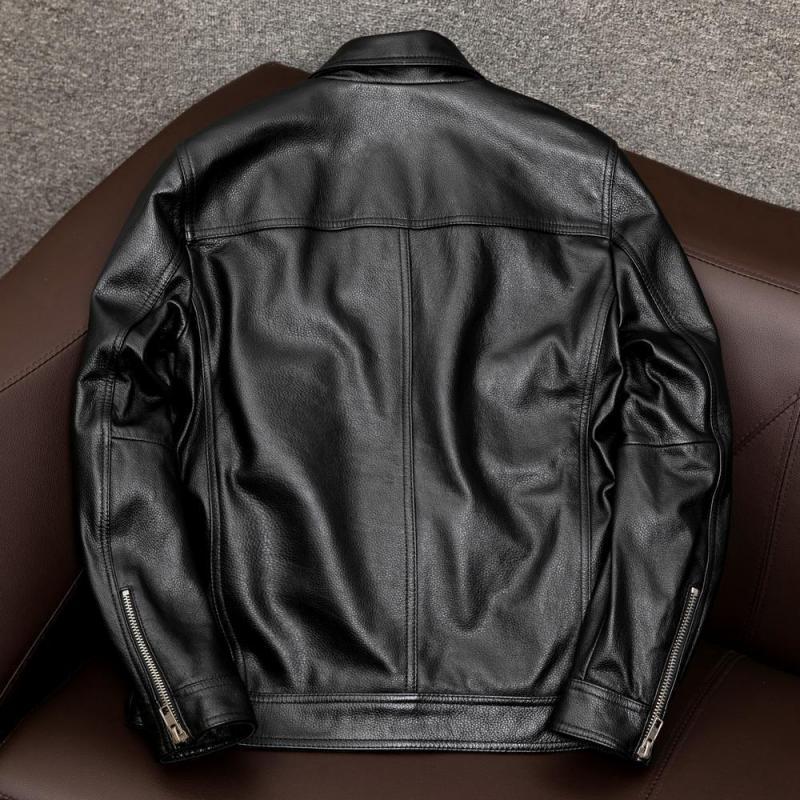Herren-Lederjacke mit Vintage-Revers und doppelter Brusttasche