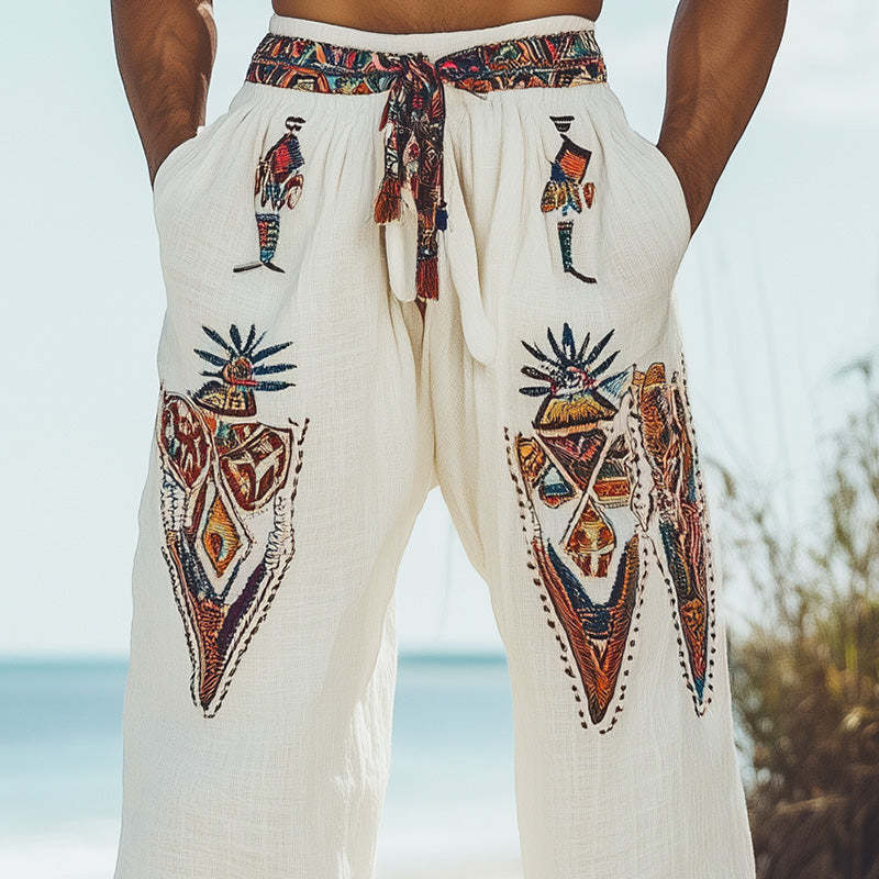 Pantalones casuales con bordado tribal para hombre