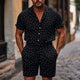 Men's Diamond Dot Lapel Knitted Casual Short Sleeve Shorts Set