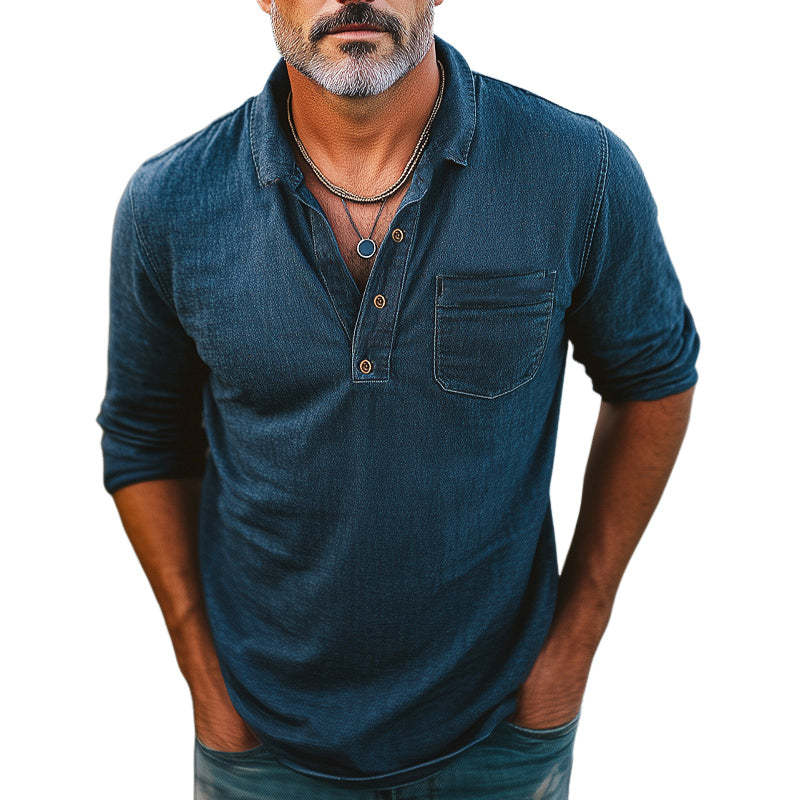 Men's Comfortable Distressed Denim Polo Neck T-Shirt MTA2786C5U