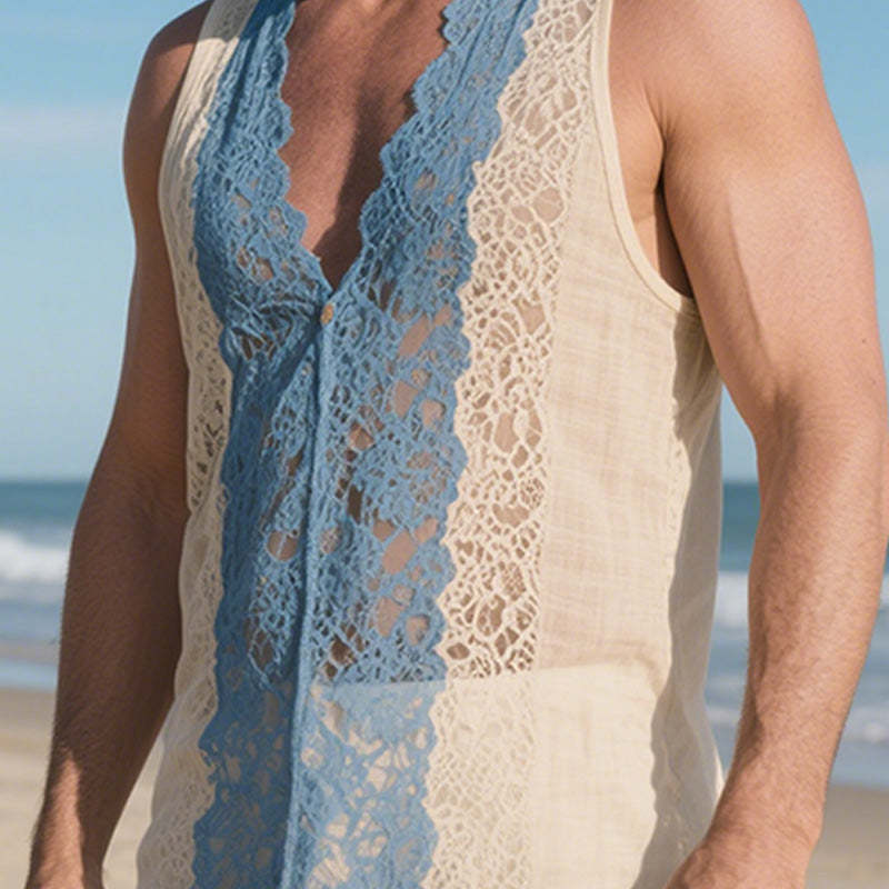 Herren Frühlingsmode Spitze Spleißen Dünnes Tank Top