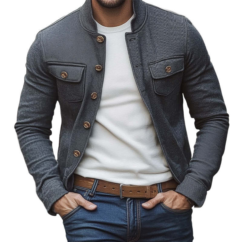 Men's Spring/Autumn Dark Gray Twill Button Jacket MTA2020C2U