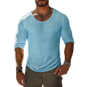 Camiseta informal de algodón de manga larga y cuello redondo para hombre
