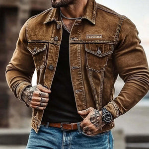 Men's Vintage Distressed Washed Denim Jacket