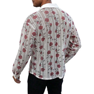 Camisa de manga larga de jacquard de punto con rosas para hombre