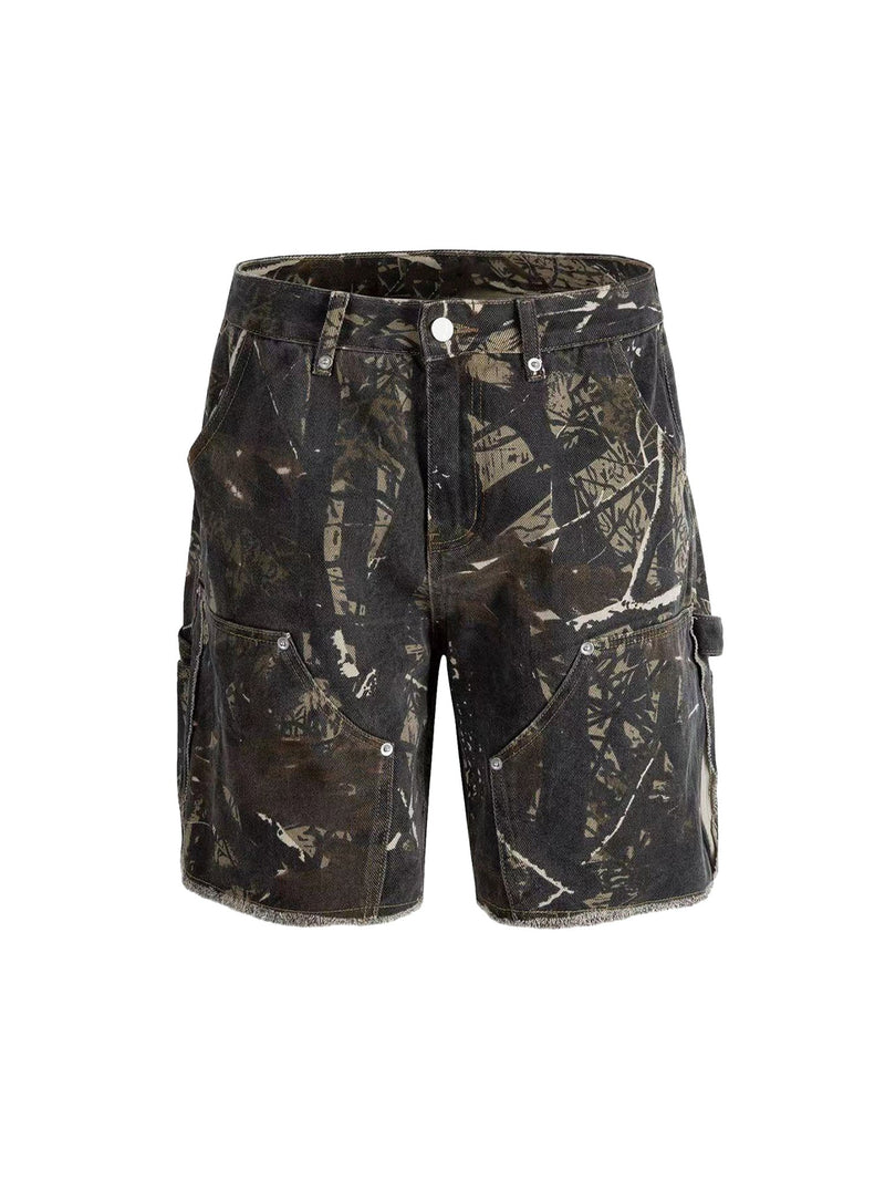 Retro Distressed Camouflage Workwear Hip-Hop Shorts