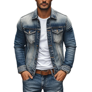 Herren Vintage Denim Heavy Wash Einreihige Slim Fit Jacke