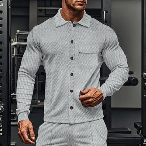 Chaqueta informal de manga larga con solapa de sarga y botonadura sencilla para hombre