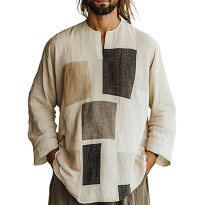 Camiseta de manga larga con cuello abierto y estampado geométrico para hombre