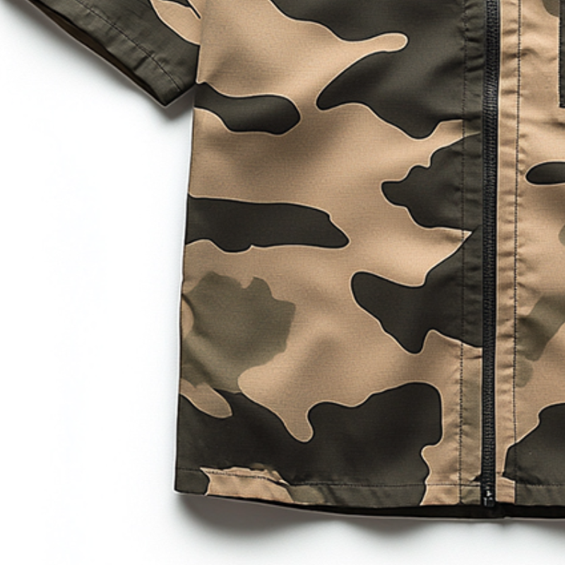 Men's Retro Casual Camouflage Print Lapel Zipper Short Sleeve Shirt MTA2443C4TO