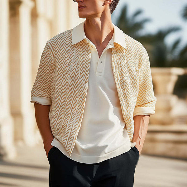 Men's Orange Spring And Autumn Lapel Casual Knitted Cardigan