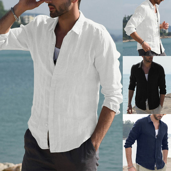 MEN'S SHIRT SINGLE BREASTED COTTON LINEN LONG SLEEVED SHIRT