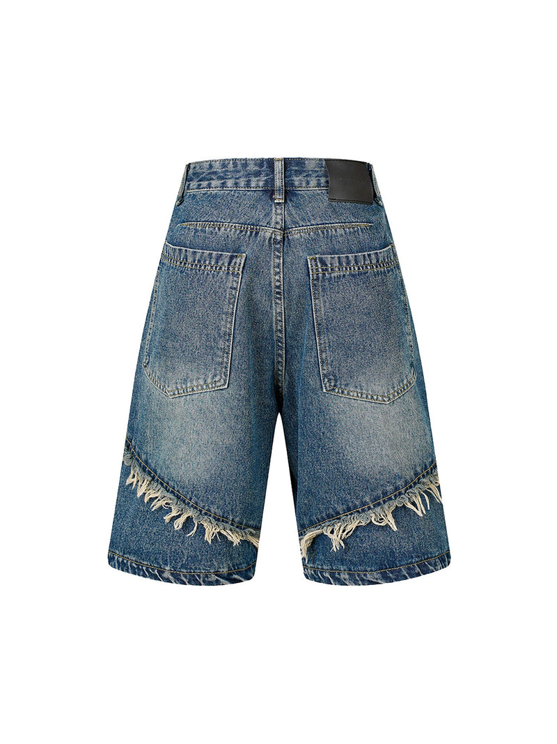 High Street Irregular Beard Denim Shorts