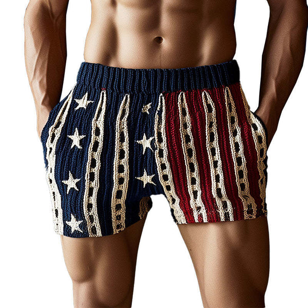 Pantalones cortos deportivos casuales tejidos con bordado de estrellas estilo retro occidental para hombre