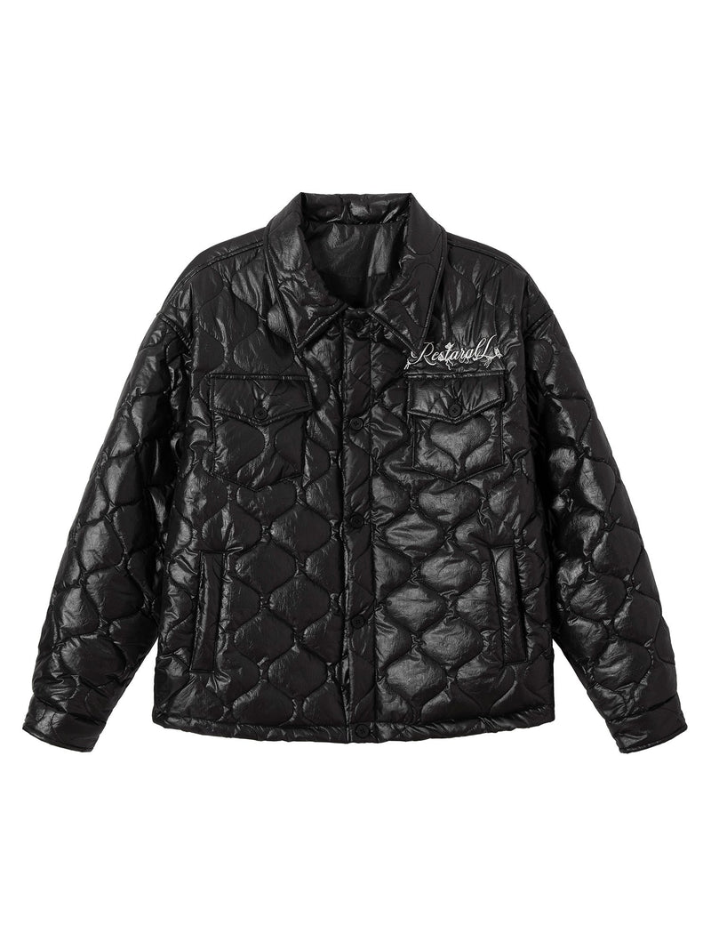 Diamond Quilted Letter Embroidery Quilted Jacket