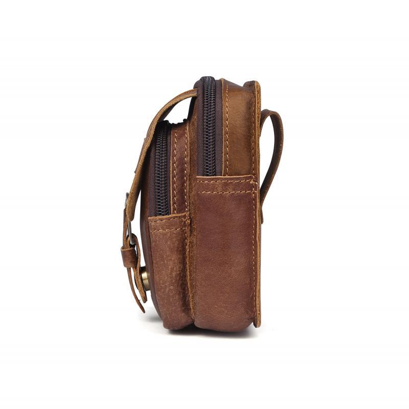Men's Outdoor Leather Zipper Wear-resistant Waist Bag